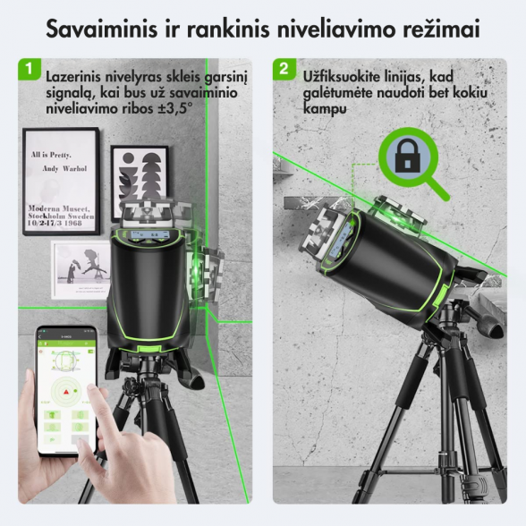 Huepar automatinis lazerinis nivelyras S04CG + Lazerinis imtuvas LR6RG 5