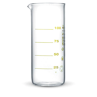 Laboratorinė graduota stiklinė menzūra 100 ml (Ukraina) su kalibravimo liudijimu