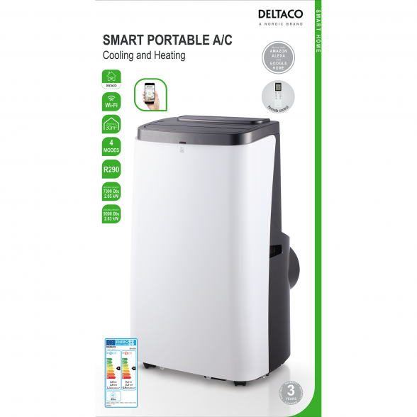 Mobilus oro kondicionierius DELTACO SMART HOME šaldymas/šildymas, R290, valdymas per programėlę,  SH-AC01 7