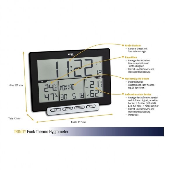 Bevielis termometras-higrometras su belaide stotele su METROLOGINE PATIKRA TFA TRINITY 1